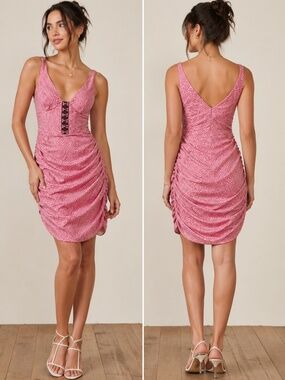Oh Polly Pink Ruched Corset Mini Dress NWOT US 2